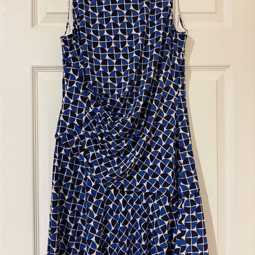 Jm Collection Asymmetrical Blue And White Dress